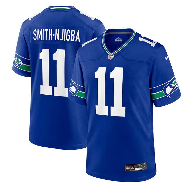 Men's Seattle Seahawks #11 Jaxon Smith-Njigba Royal Throwback Player Stitched Game Jersey